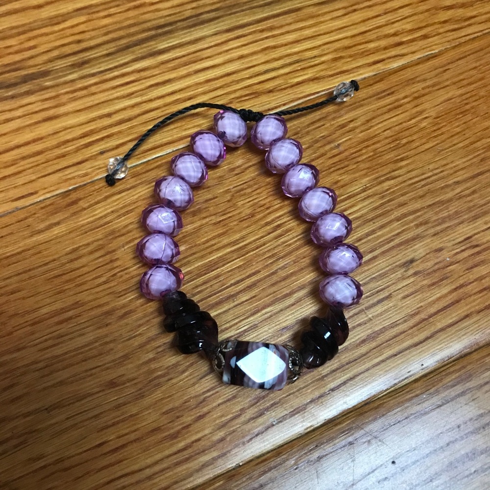Purple Beaded Adjustable Bracelet